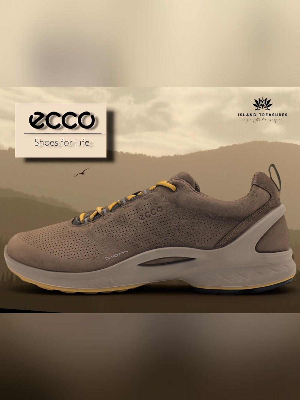 ECCO Sz 9 Men's Biom Fjuel Perforated Yak Nubuck Leather Sneakers Tarmac Outdoor